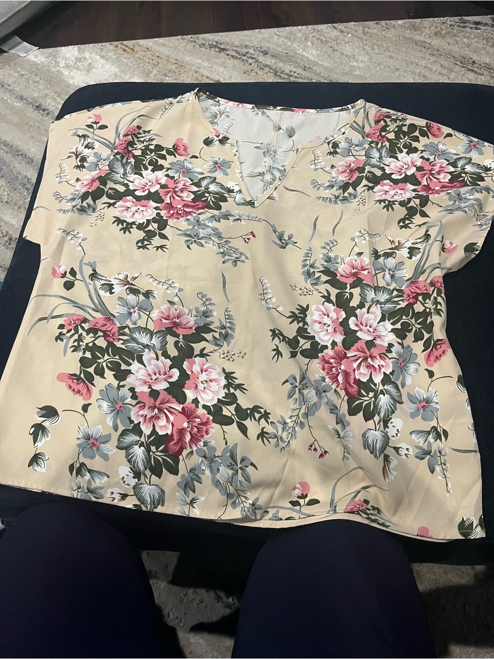 Lioness Floral V-Neck Blouse in Cream and Pink
